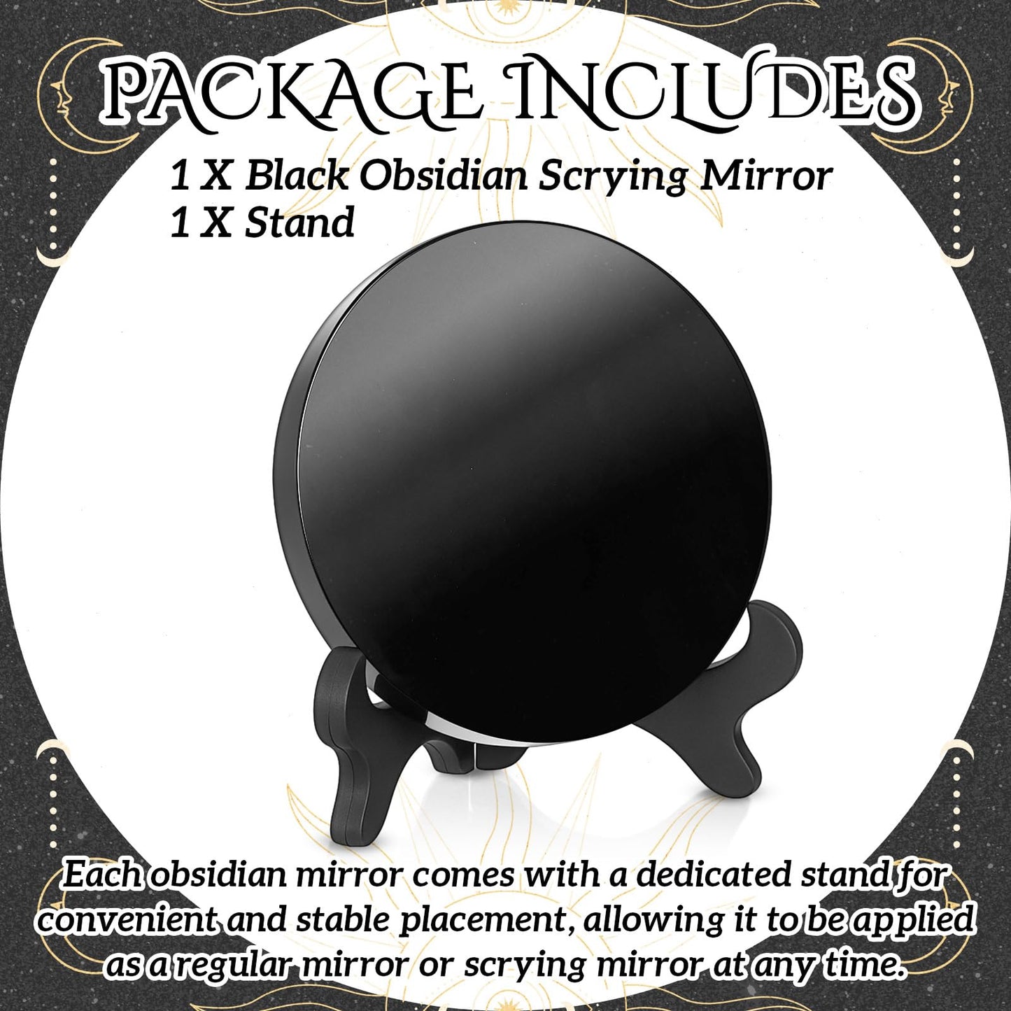 Kathfly 1 Pcs Black Obsidian Scrying Mirror 3.94 in with Wood Stand, Obsidian Crystal for Meditation, Witchcraft, Divination Tools, Spiritual Practices Home Desk Decor Gothic Craft(10 Cm)