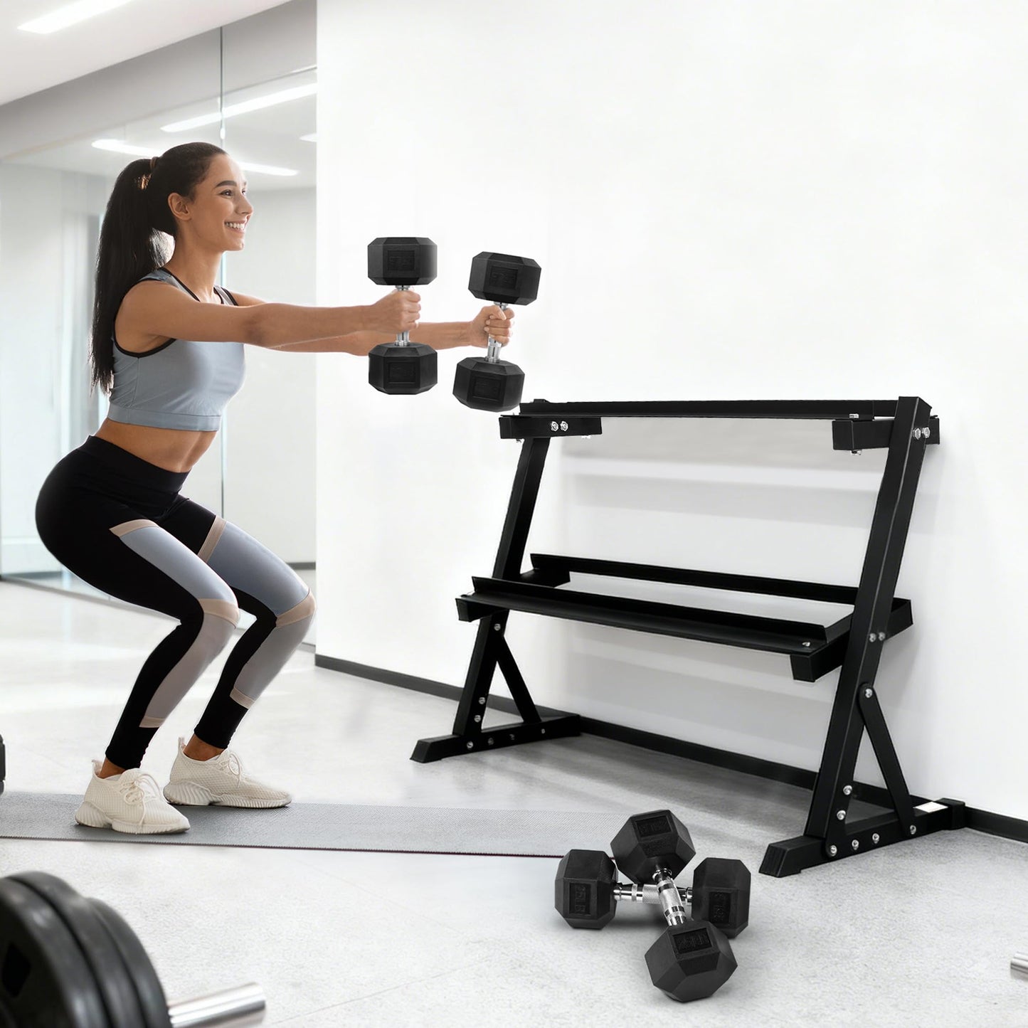 BalanceFrom Dumbbell Rack Multifunctional Weight Stand for Home Gym, 25LB Pair Dumbbell with 2 Tier Weight Rack