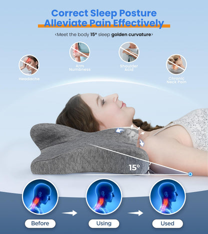 Ultra Pain Relief Cooling Pillow for Neck Support, Adjustable Cervical Neck Pillow Cozy Sleeping, Odorless Ergonomic Contour Memory Foam Pillows, Orthopedic Bed Pillow for Side Back Stomach Sleeper