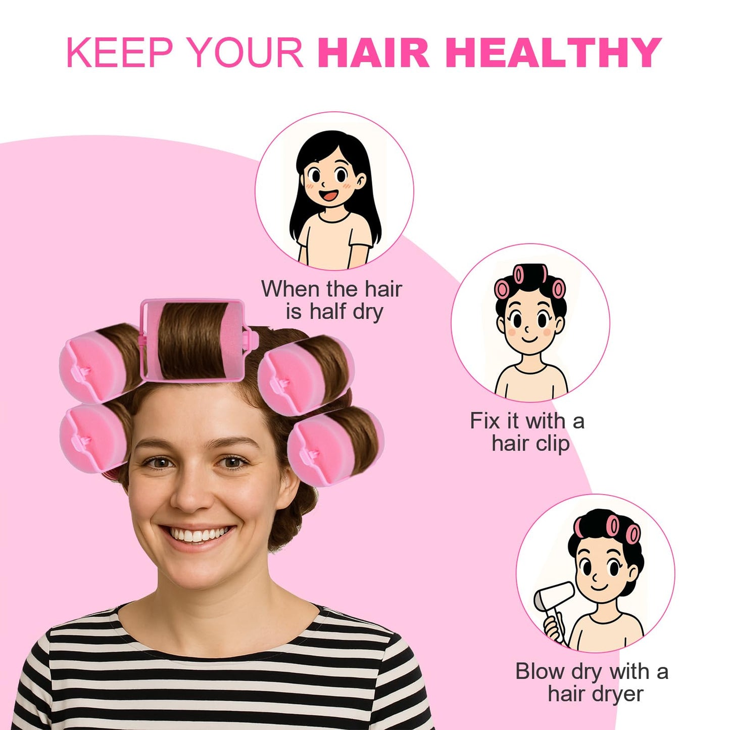 36 Pieces Foam Sponge Hair Rollers - Soft Sleeping Flexible Styling Curlers for Hair Styling (Pink)