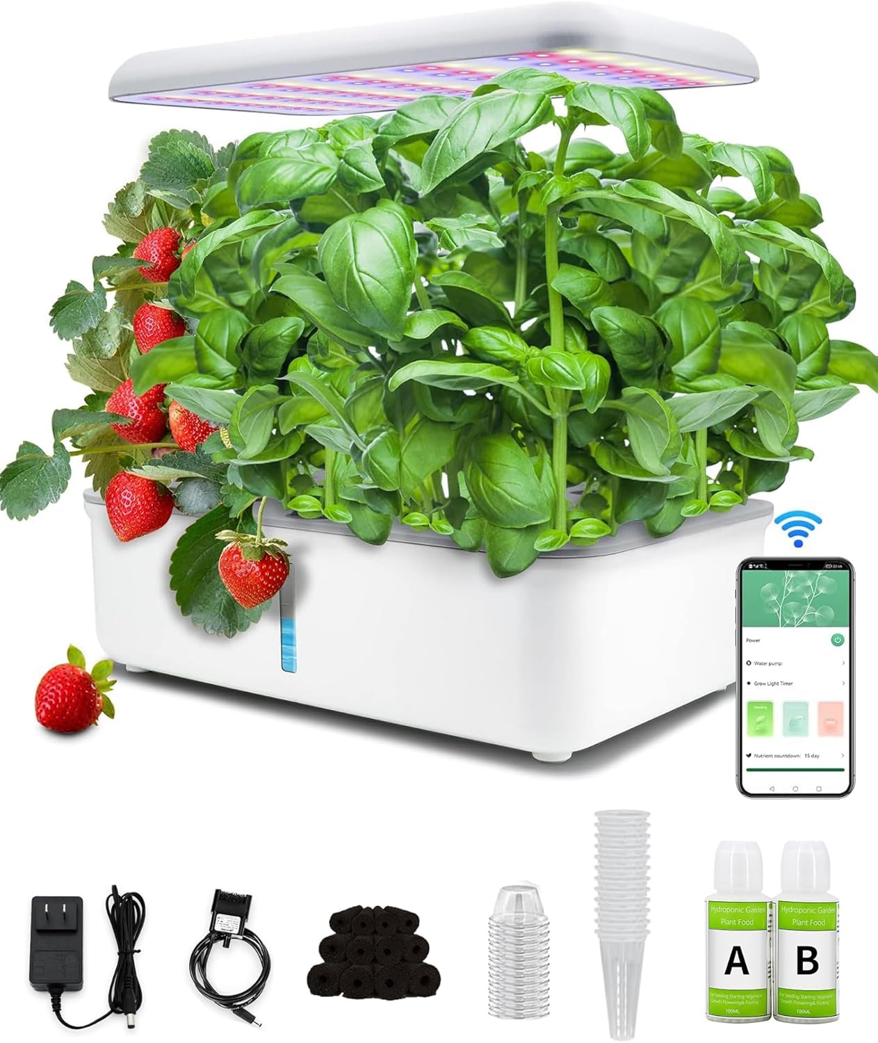 Hydroponics Growing System Indoor Garden, Indoor Gardening System with 14 Pods, WiFi Indoor Herb Garden, Herb Garden Kit with LED Grow Light, Adjustable Height Up to 16.5", Auto Pump, 5L Water Tank