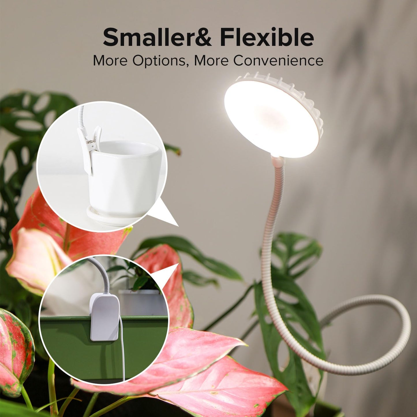 SGLEDs Grow Lights for Indoor Plant, Clip on Plant Grow Lights Full Spectrum, 12W LED Plant Lights for Indoor Growing, Auto On/Off 3/6/12H, 4000K Plant Grow Lamps with 4 Level Dimmable, White 1 Pack