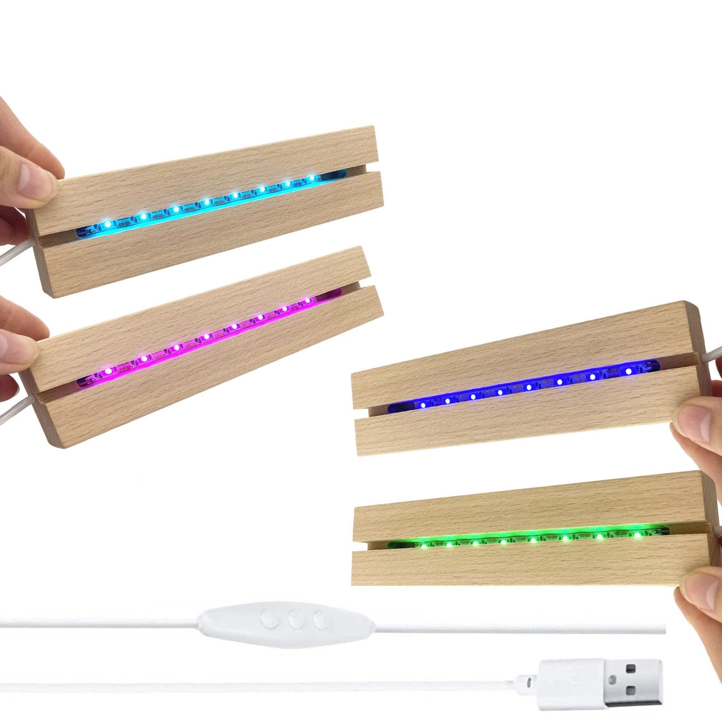 Lyshujli 4Pcs 6" Wooden LED Light Stand Base, Colorful Light Rectangle Wood Display Pedestal Led Light Base Night Light Base for Acrylic Sheet 3D Crystal Glass Art