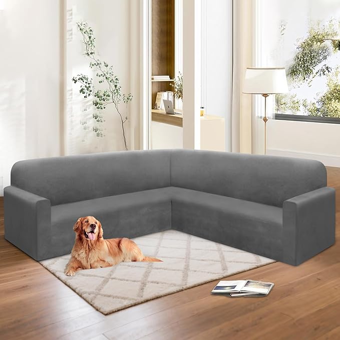 HDCAXKJ Corner Sectional Couch Covers Velvet Stretch L Shape Sofa Cover Soft