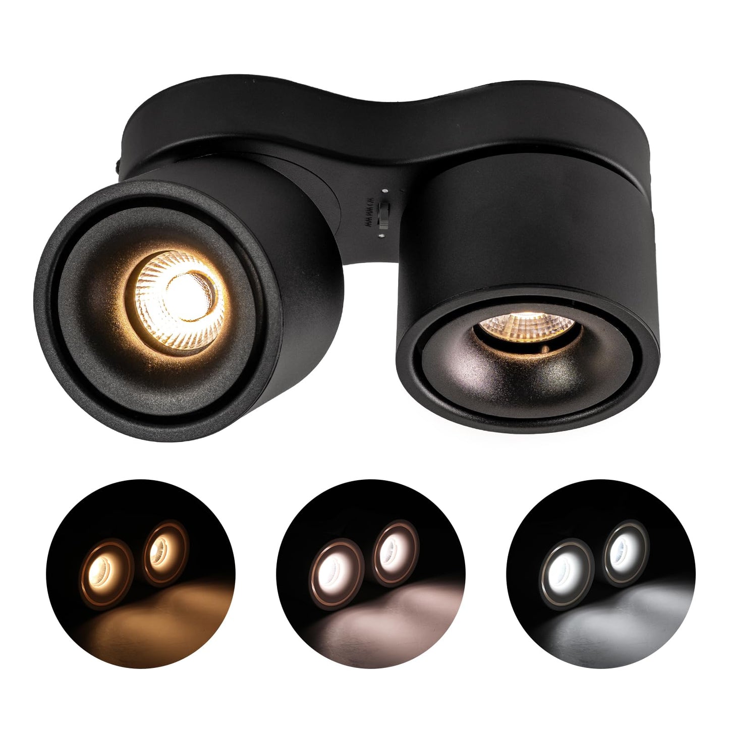 HITOO Ceiling spot Lights Indoor, Ceiling Accent Lights 3000-6000K Selectable, 20W Dual Head LED Spot Lights, CRI 98, 220° Directional, Black Ceiling Spotlight for Kitchen, Plant, Living Room