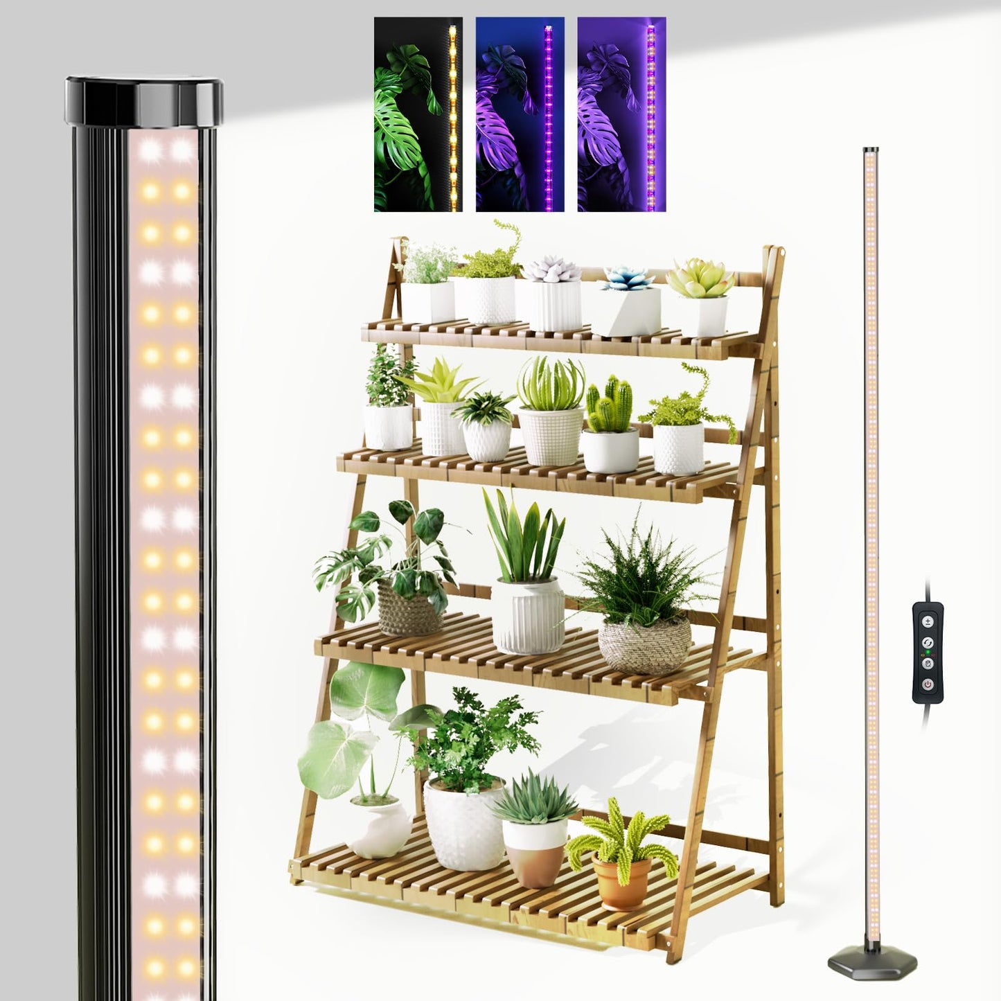 JarryStart Grow Lights for Indoor Plants with Timer, 192 LEDs 42W Vertical Full Spectrum Grow Light 65 Inch Standing Grow Lights 3 Light Modes 5-Level Dimmable Wide Coverage