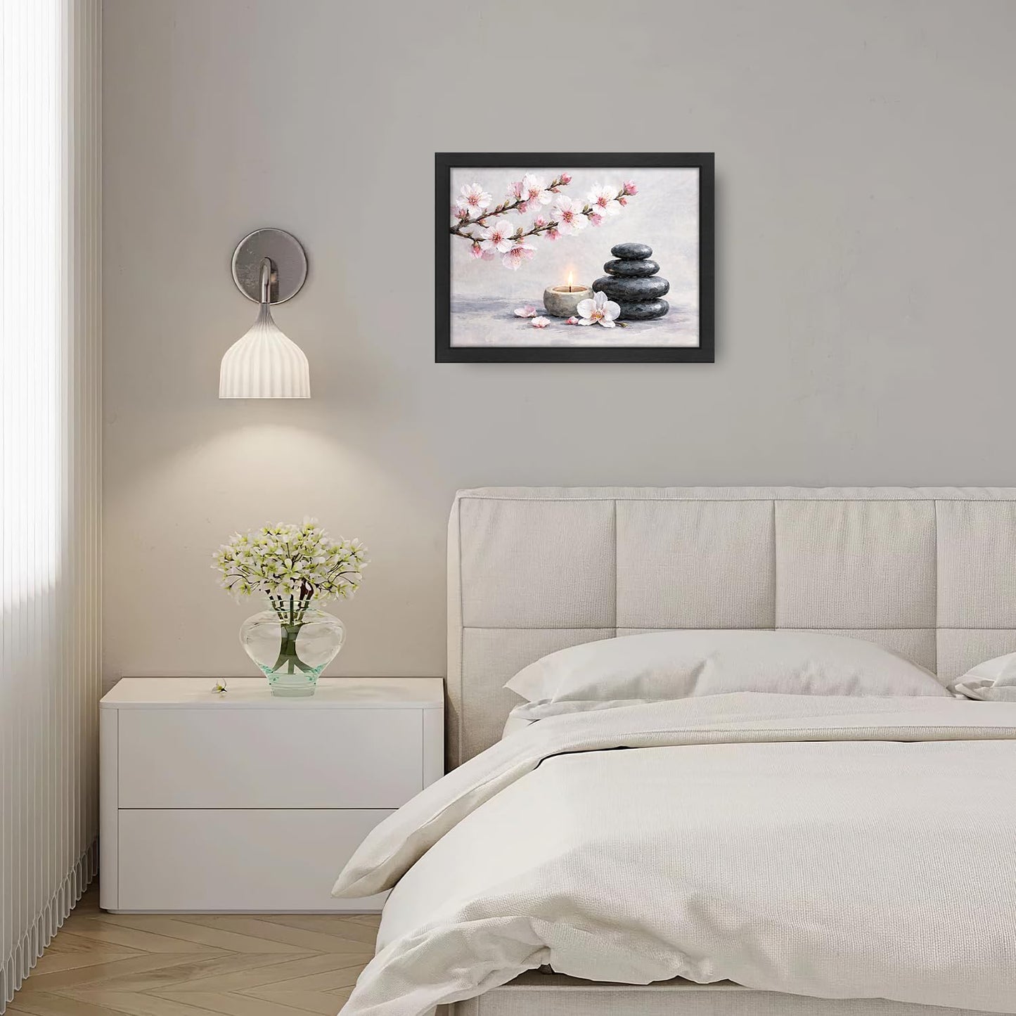 Framed Zen Stones Wall Art Yoga Meditation Picture Wall Decor Zen Minimalist Canvas Print Painting Neutral Calming Artwork Gifts for Bathroom Spa Room Bedroom Home Decoration 12"x16"