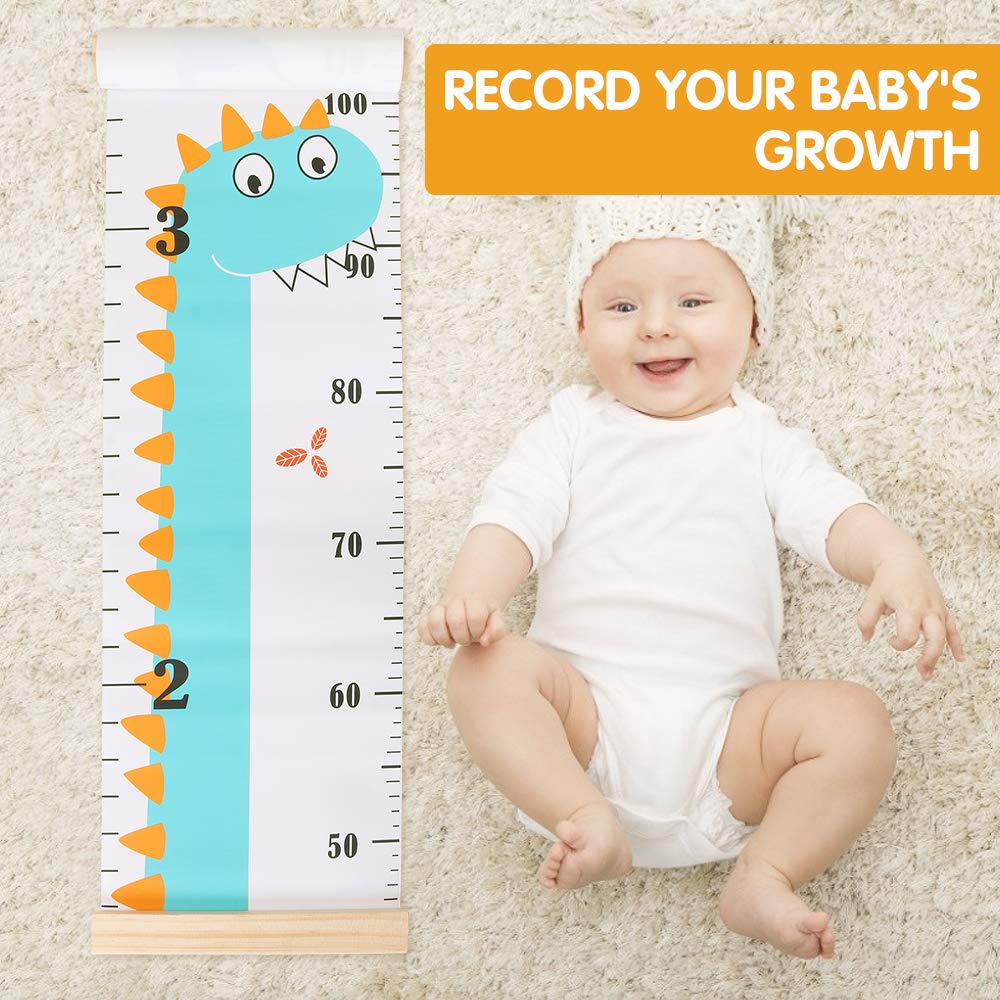 Growth Chart for Kids, Height Chart for Kids/Boys/Girls/Baby, Canvas & Wooden, Removable Growth Height Chart, Christmas Wall Room Decor -Dinosaur