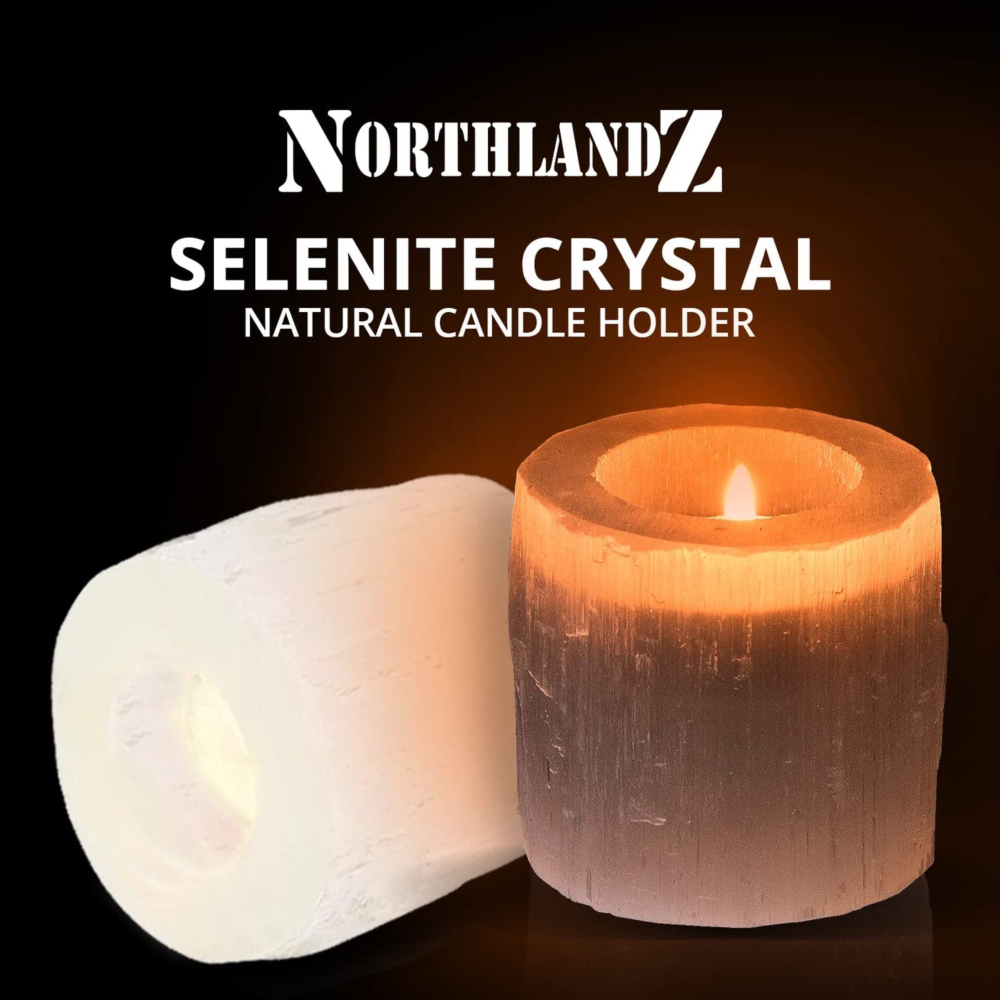 NORTHLANDZ Selenite Crystal Candle Holder, Hand Crafted Morocco Tealight Candlestick Holder for Healing, Meditation & Yoga, Ideal for Gift & Bedroom Decor