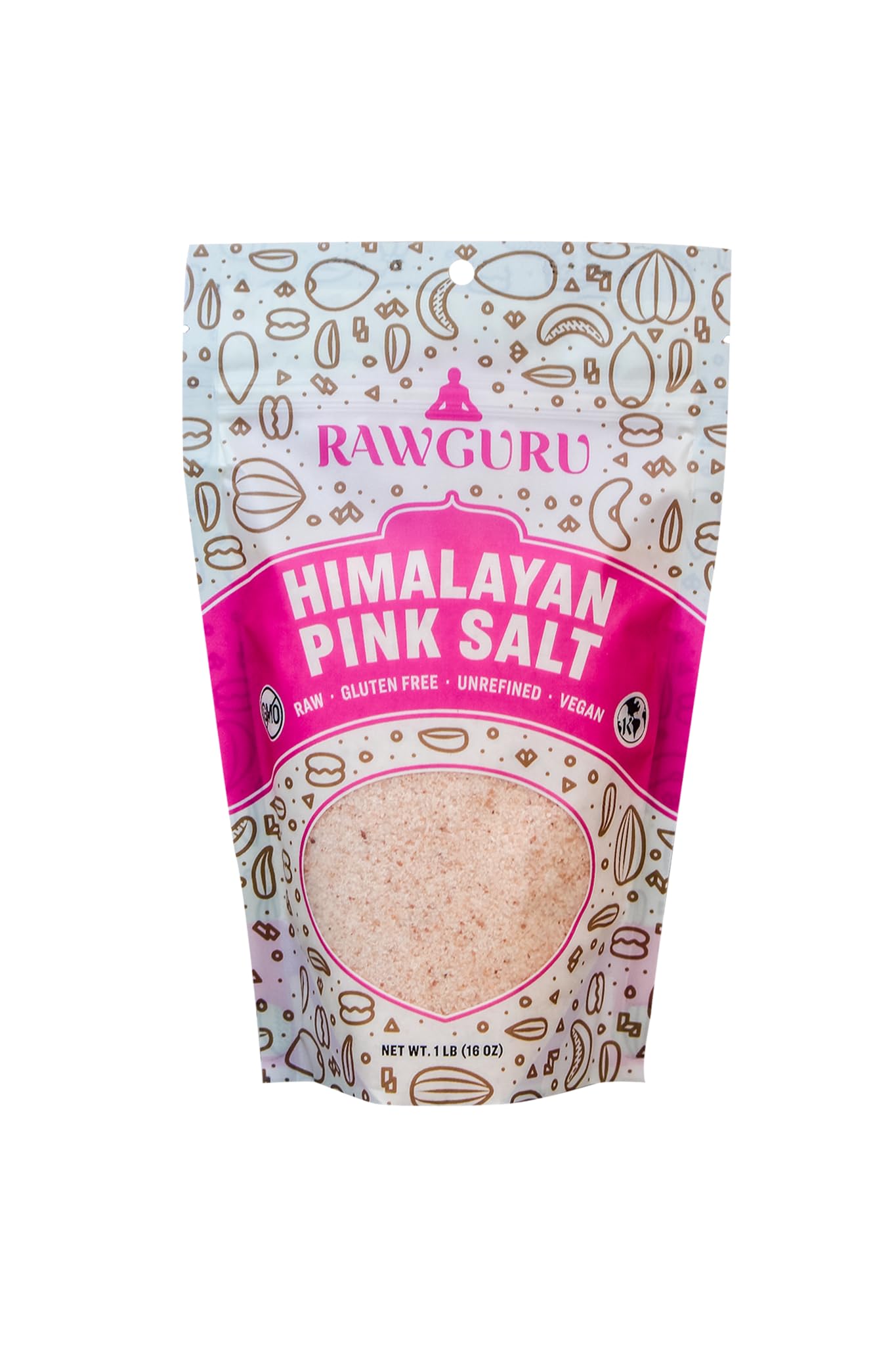 RawGuru Himalayan Pink Crystal Salt - 16 oz - Raw | Gluten-Free | Unrefined | Vegan | Kosher | Non-GMO