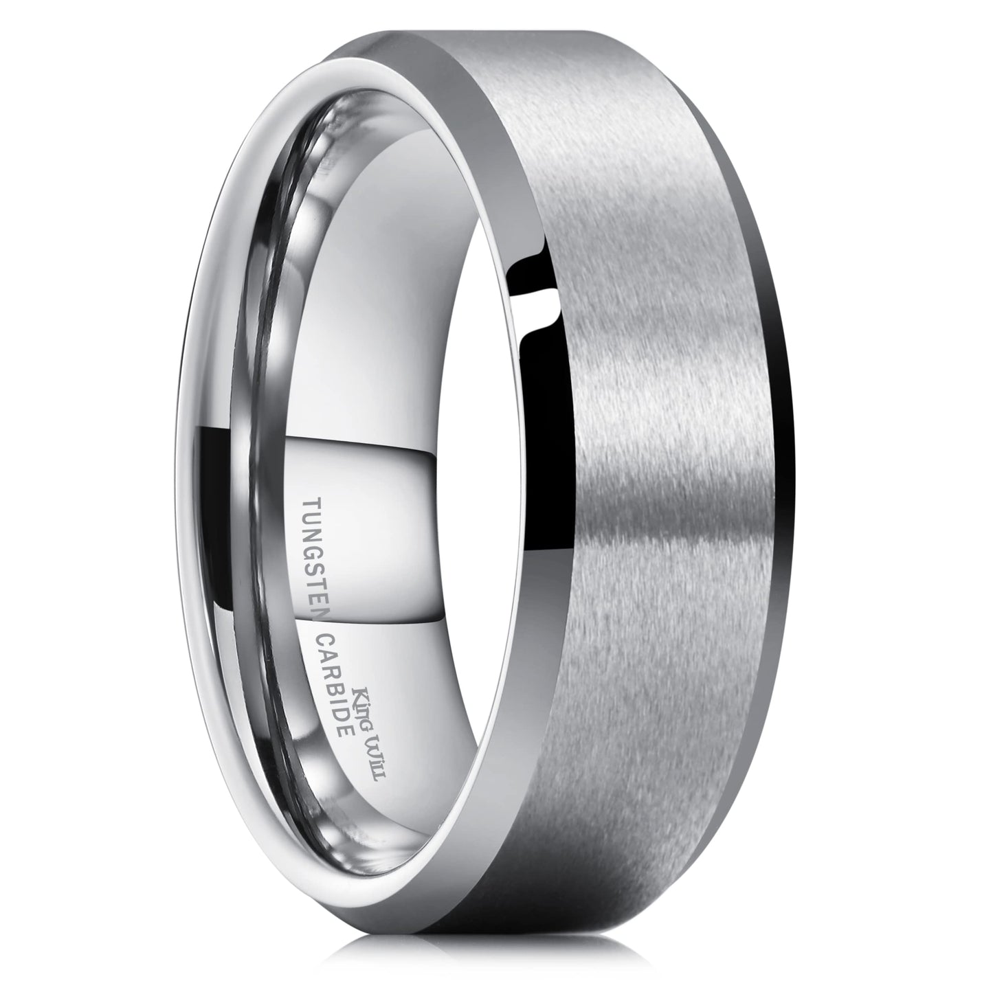 King Will Silver 7mm Men's Wedding Ring - Brushed Matte Finish, Beveled Polished Edge, Comfort Fit Size 9.5