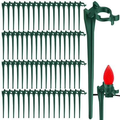 AUGSHY 100 Pack Christmas Light Stakes, 7.5 inch Yard Lawn Holiday Light Ground Stakes for C7 C9 Outside String Lights Universal Outdoor Light Holders for Christmas Decoration Lawn Path Driveway Green