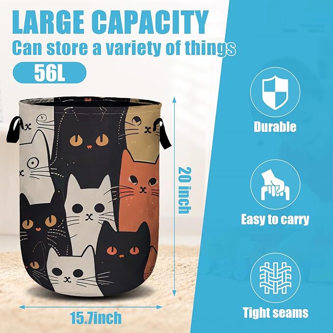 Watercolor Funny Cat Laundry Basket, Laundry Hamper Collapsible Oxford Cloth