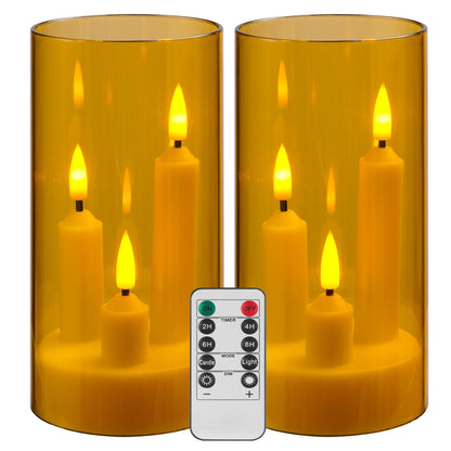 2 Pack 3D Wick Flameless Taper Candles, Champagne Transparent Acrylic Cover, Remote Control Flickering LED Candles, Battery Operated Electric Candles for Wedding Party Christmas Home Table Decor.