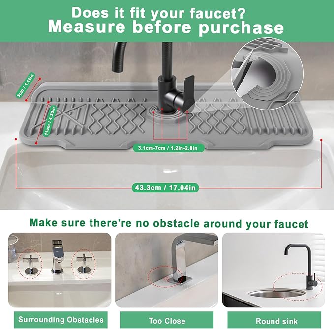 17 Inch Faucet Mat For Kitchen Sink Splash Guard Behind Faucet, ，5°Slope Fast