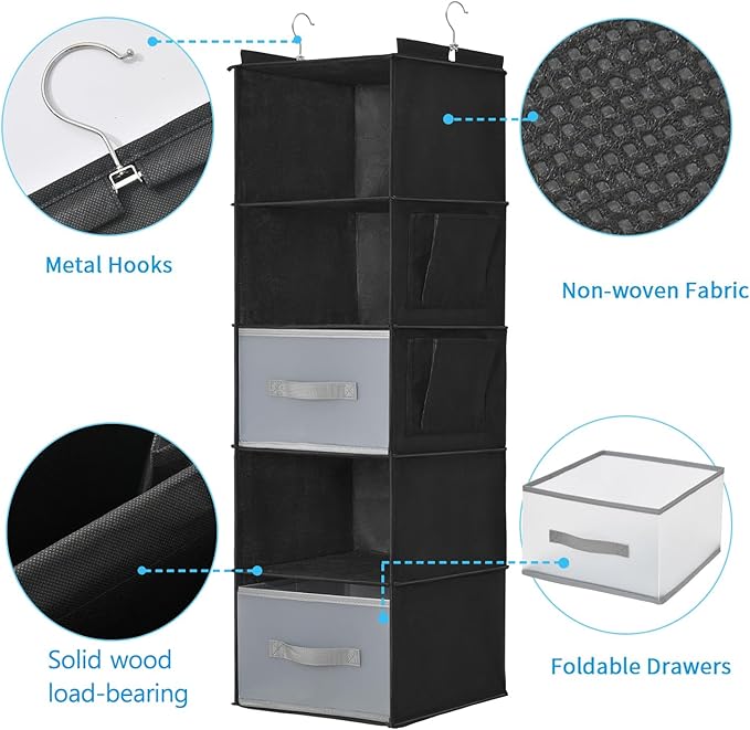 5-layer suspended fabric shelf organizer, equipped