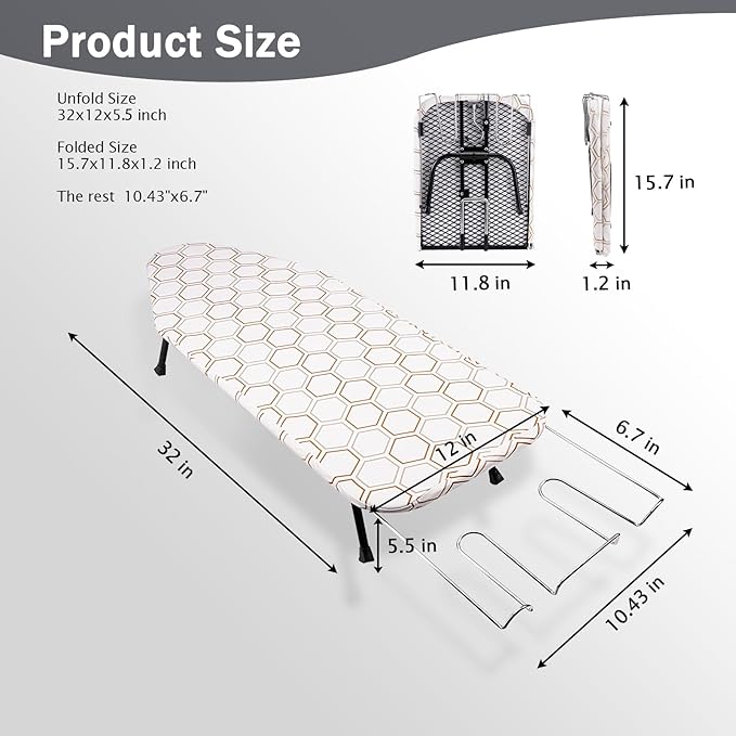 SheeChung Small Tabletop Ironing Board 32" Lx12 W, Folding Ironing Board