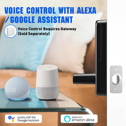 Smart Door Lock With Handle: Keyless Entry With Gateway Sensor - Keypad and Remote Control Digital Lock for Front Door - Compatible With Alexa