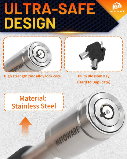 METOWARE Stainless Steel Trailer Hitch Lock - 5/8" Pin for Class III IV Hitches (2" & 2.5" Receivers) - Heavy Duty Anti-Theft Receiver Lock with 8 Anti-Rattle O-Rings & Waterproof Cap