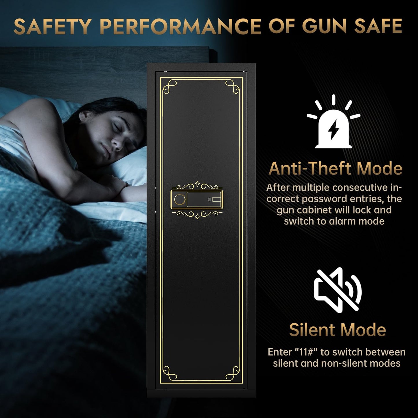 KAER 8-12 Fingerprint Long Gun Safe for Rifles & Pistols | Password Lock | Adjustable Shelves | Perfect for Apartments, Homes, Offices | Secure Storage and Quick Access Gun Cabinet