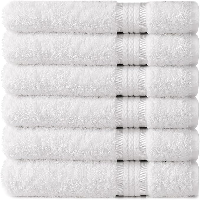 Cotton Craft Ultra Soft 6 Pack Hand Towels 16x28 White Weighs 6 Ounces Each