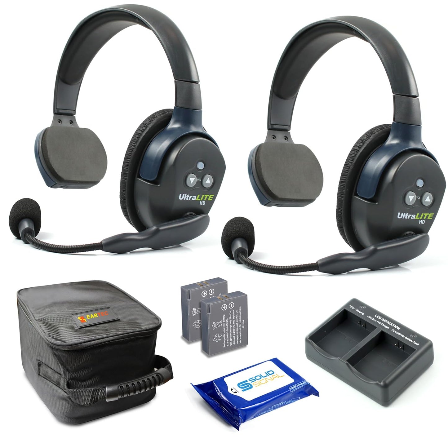 Eartec UL4S Ultralite Full Duplex Wireless Headset Communication for 4 Users - 4 Single Ear Headsets with SolidSignal Cleaning Wipes Bundle