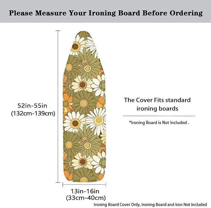 Hippie Flower Print Ironing Board Cover and Pad Thick Padding Standard Size