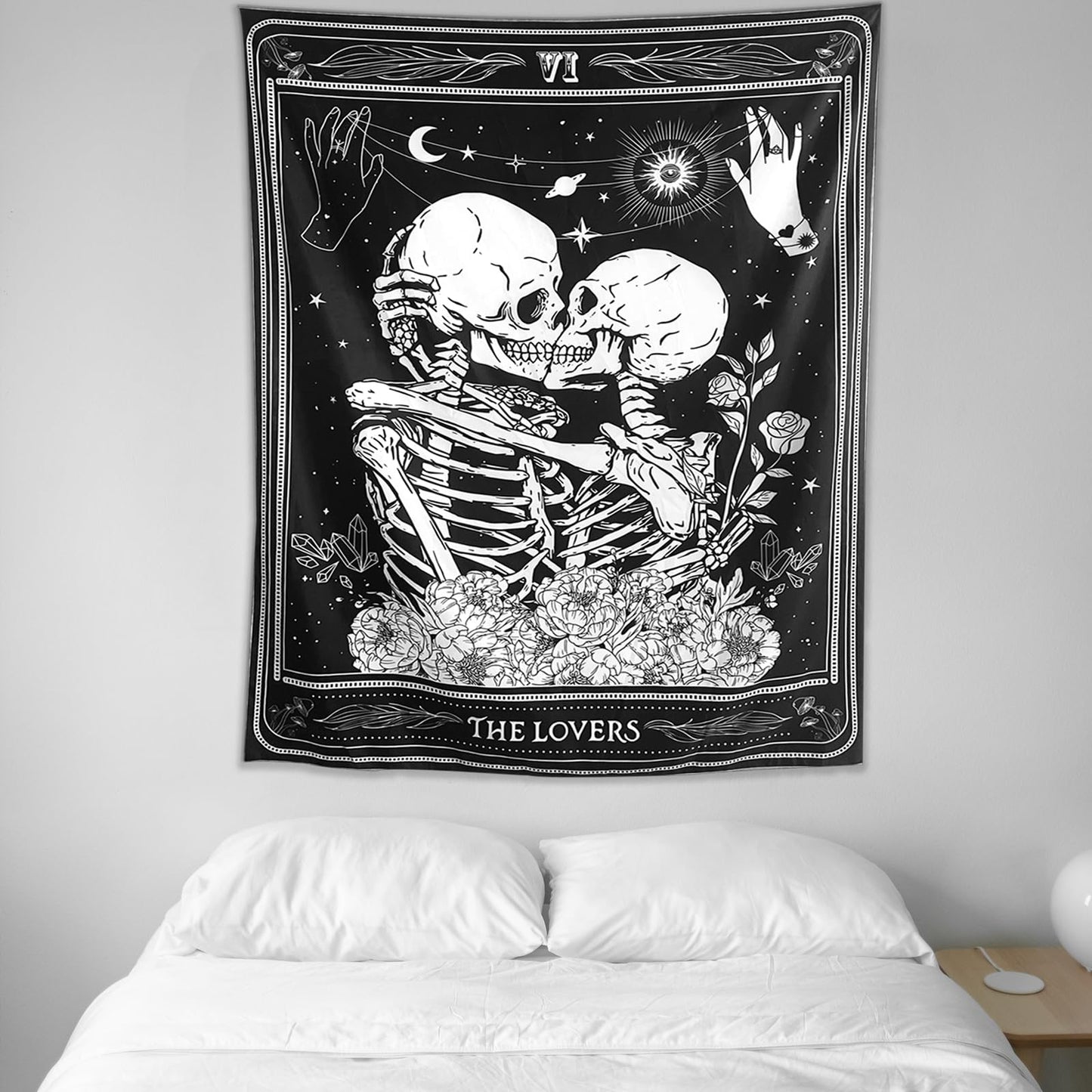 KJHL The Lovers Skull Wall Tapestry Black and White Skeleton Tapestry Gothic Room Decor Witchy Tapestries Aesthetic Wall Hanging for Bedroom Living Room 60" x 44"