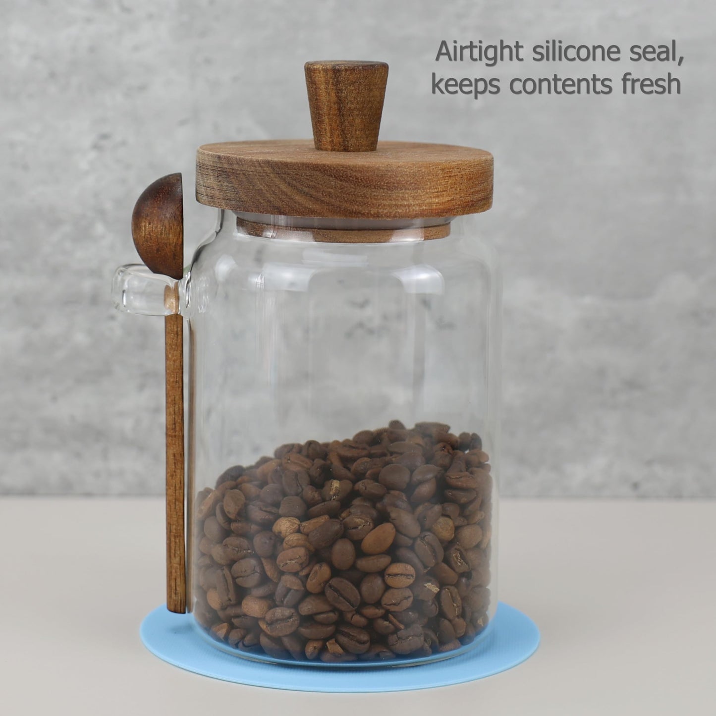 EIKS Glass Jars with Wooden Lids and Scoop, Airtight Food Storage Containers for Sugar Coffee Bean Candy Spice Bath Salt (26oz)