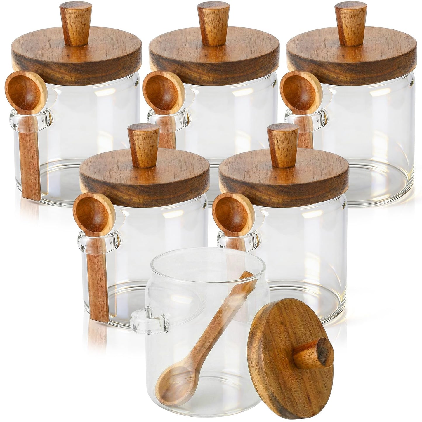 Remerry Set of 6 Glass Jar with Wooden Lid and Spoon, 13.5 oz Coffee Bean Tea Sugar Jar Set, Clear Airtight Spice Canisters Glass Food Storage Kitchen Containers for Coffee Bean Tea Sugar