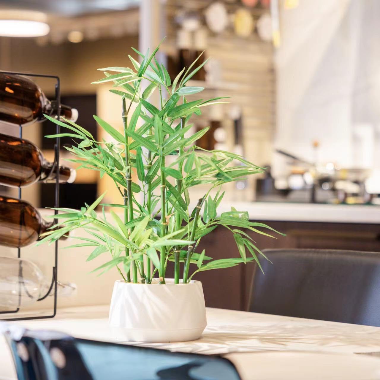 365 Blooming Decor 18 inch Tall White Potted Artificial Bamboo Plant- Luxury Artificial Bamboo Tree in White Pot for Home, Office, Kitchen, Counter Top, Indoor Decor, Money Tree, Lucky Tree.