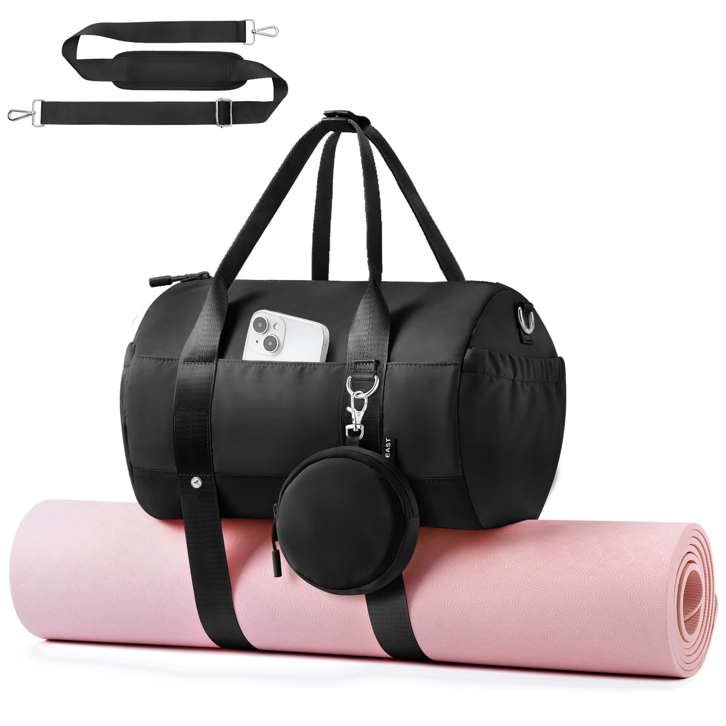 TOPEAST Small Gym Bag for Women, Mini Sports Yoga Bag Gym Tote Bag with Yoga Mat Holder, Small Sports Duffle Bag with Water Bottle Pocket & Wet Pocket for Travel Dance Workout, Black