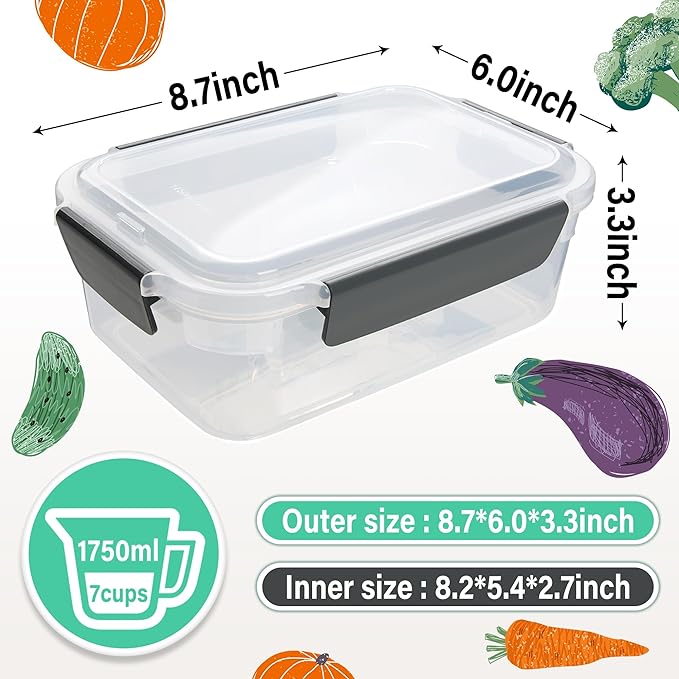 YORY 7 cup Plastic Food Storage Containers