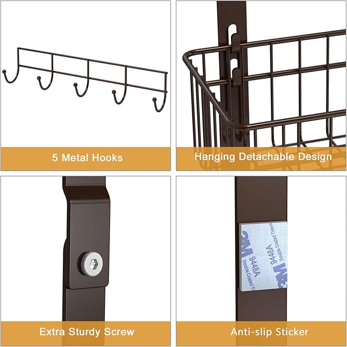 Over the Door Basket Organizer 3 Tier Hanging Basket Door Shelf Rack Heavy Duty