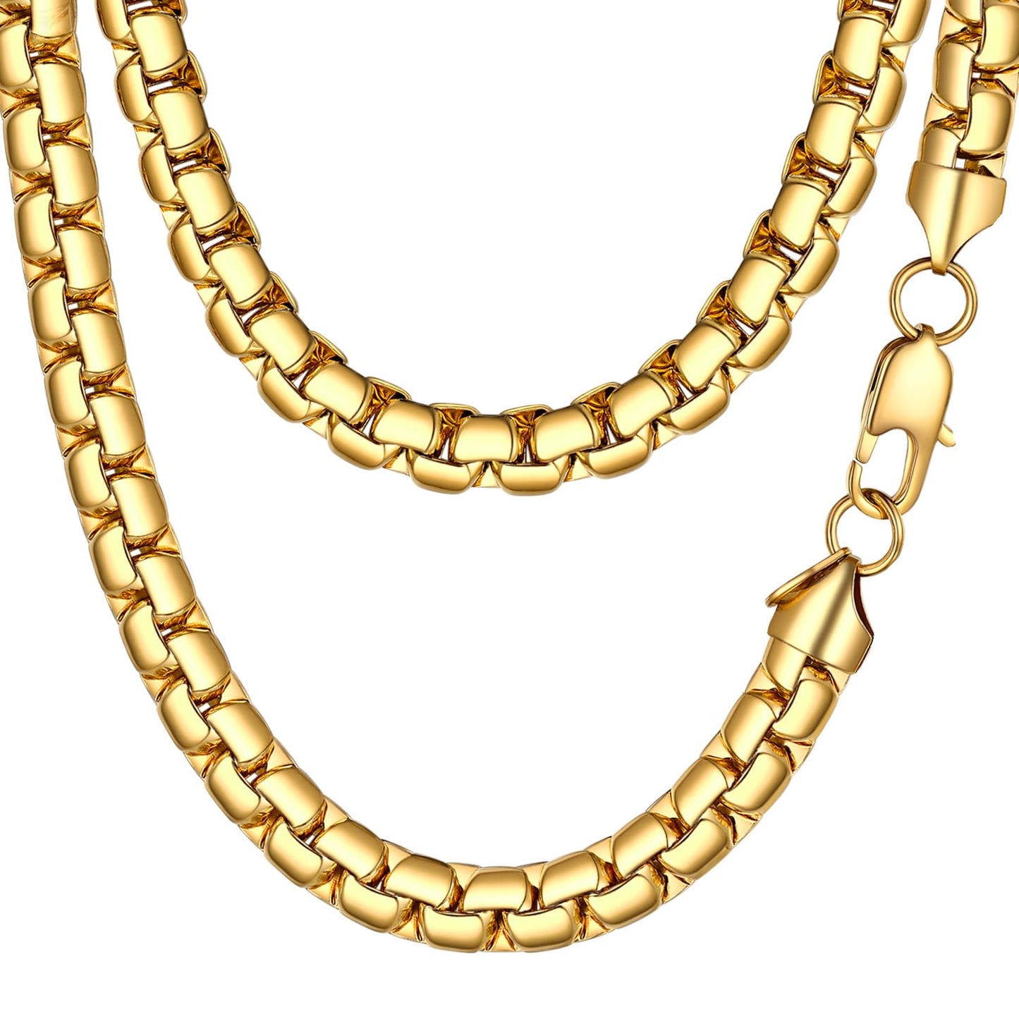 PROSTEEL Gold Chain for Men 14K Non Tarnish Flat Box Necklace Chunky Hip Pop Cool Chain Necklace for Mens Jewelry