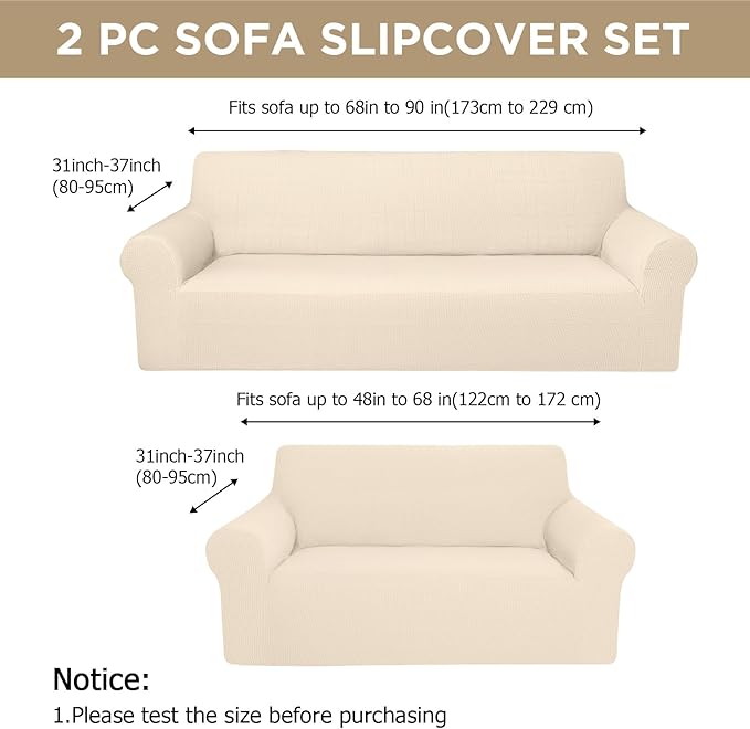 Peryiter 2 Pcs Sofa Covers Couch and Loveseat Covers Set Stretch Sofa Slipcover