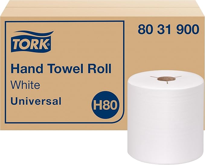 Tork Paper Hand Towel Roll White H80, 100% Recycled Fiber, 6 Rolls x 800 ft