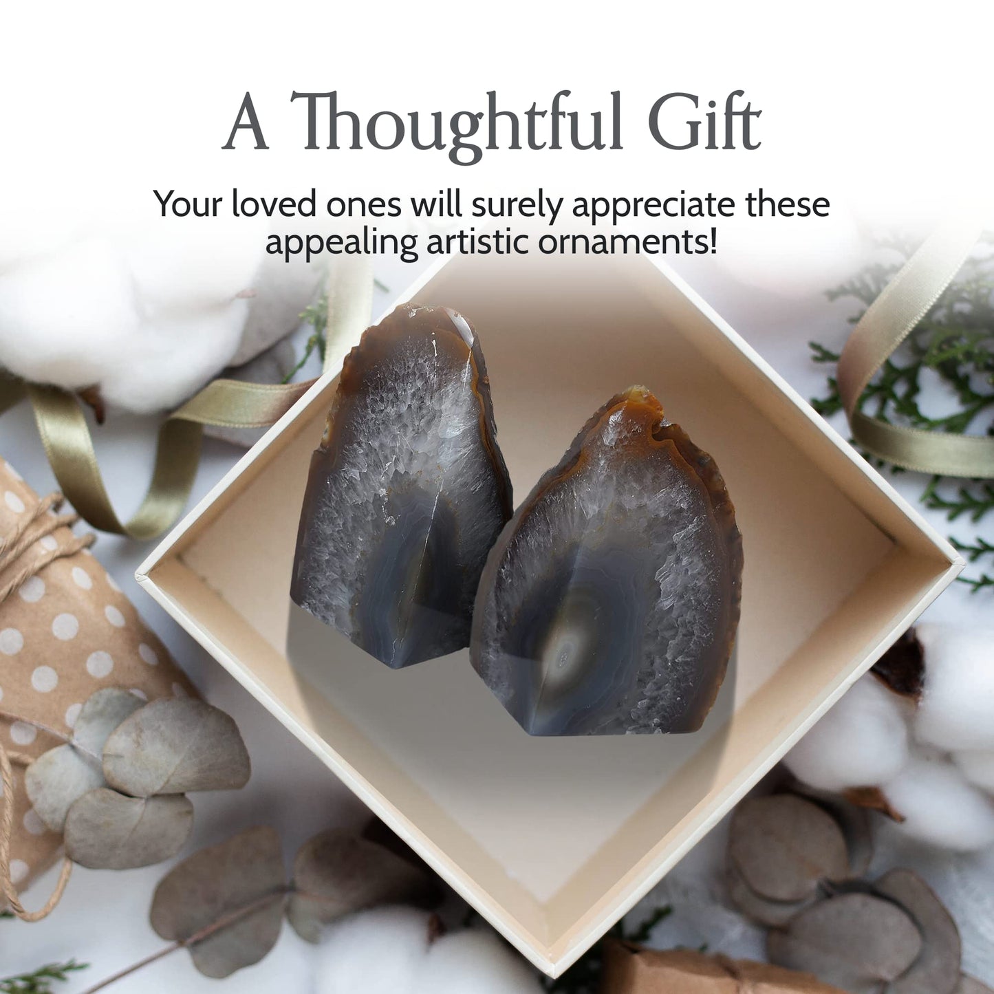 Nature's Decorations Natural Agate Bookends - A-Quality Small Heavy Duty Geode, Earth Tone & Neutral Decor, Unique Crystal Gift, 1 Pair (2-3 lbs)