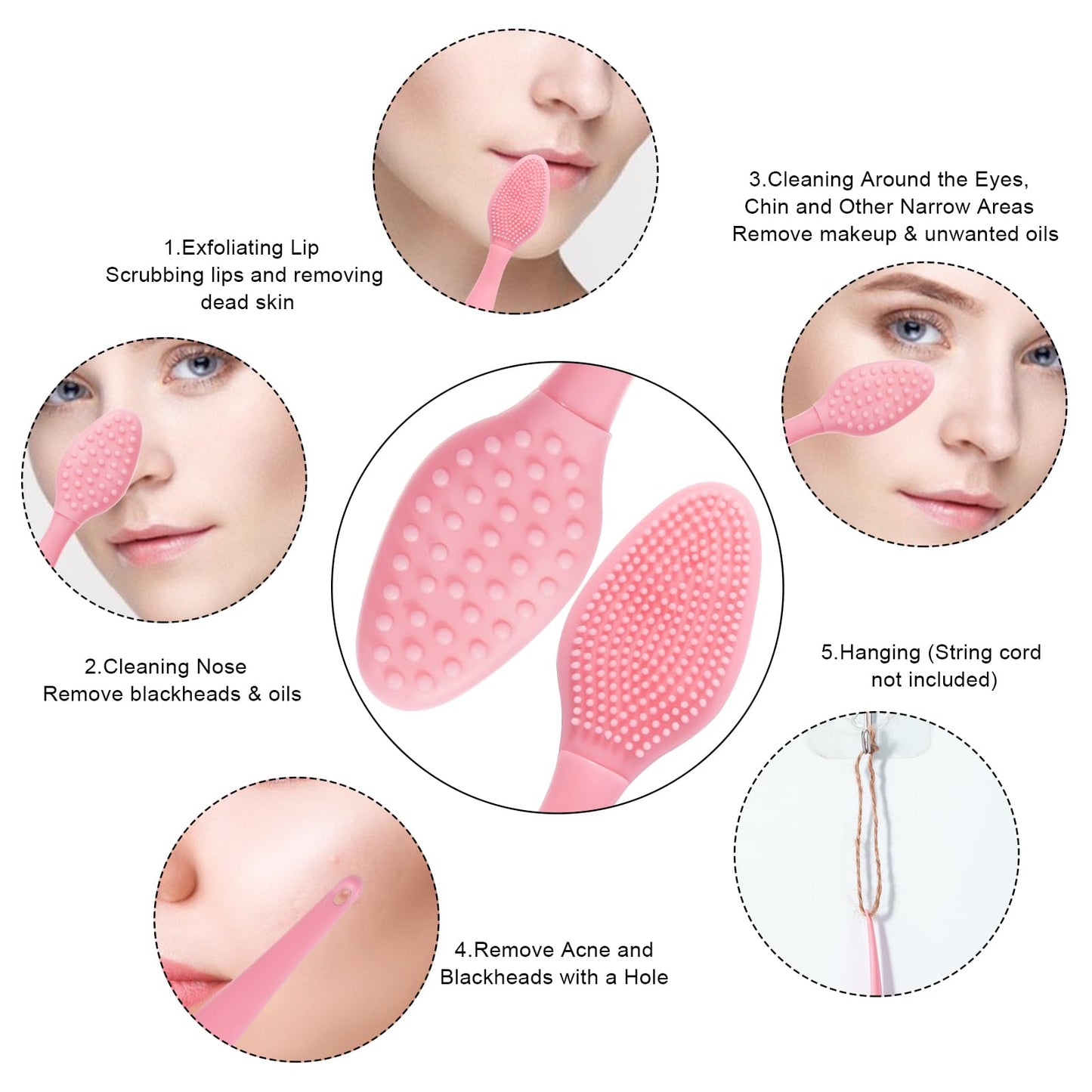Silicone Facial Cleansing Brush 3 Pack, Beomeen 4 in 1 Handheld Face Scrubber for Deep Gentle Exfoliating, Double-Ended Face Wash Scrub Brush for Face Skincare and Massage (Green)
