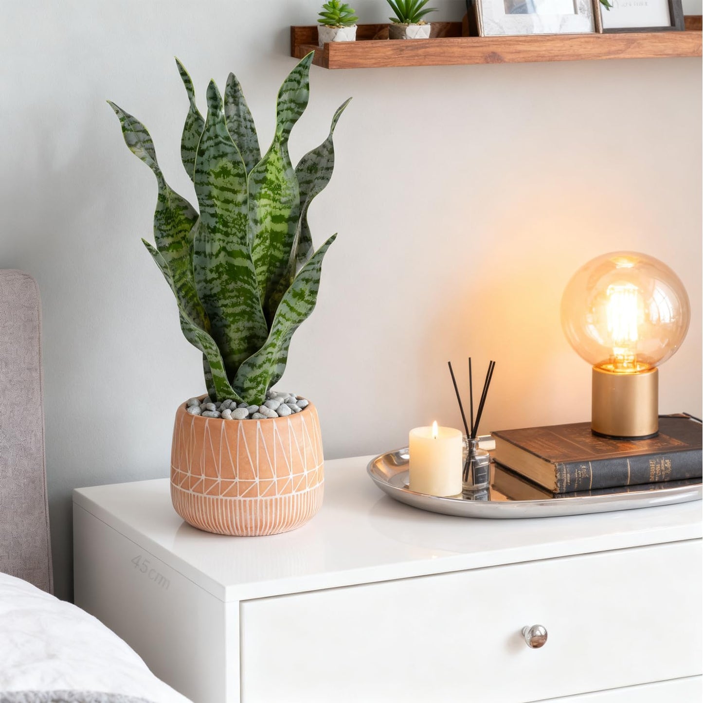DUZYXI Artificial Realistic Snake Plant 17" with Concrete Pot Fake Snake Plants Sansevieria Greenery Faux Snake Plant for Home Office Living Room Housewarming Gifts Indoor Decor