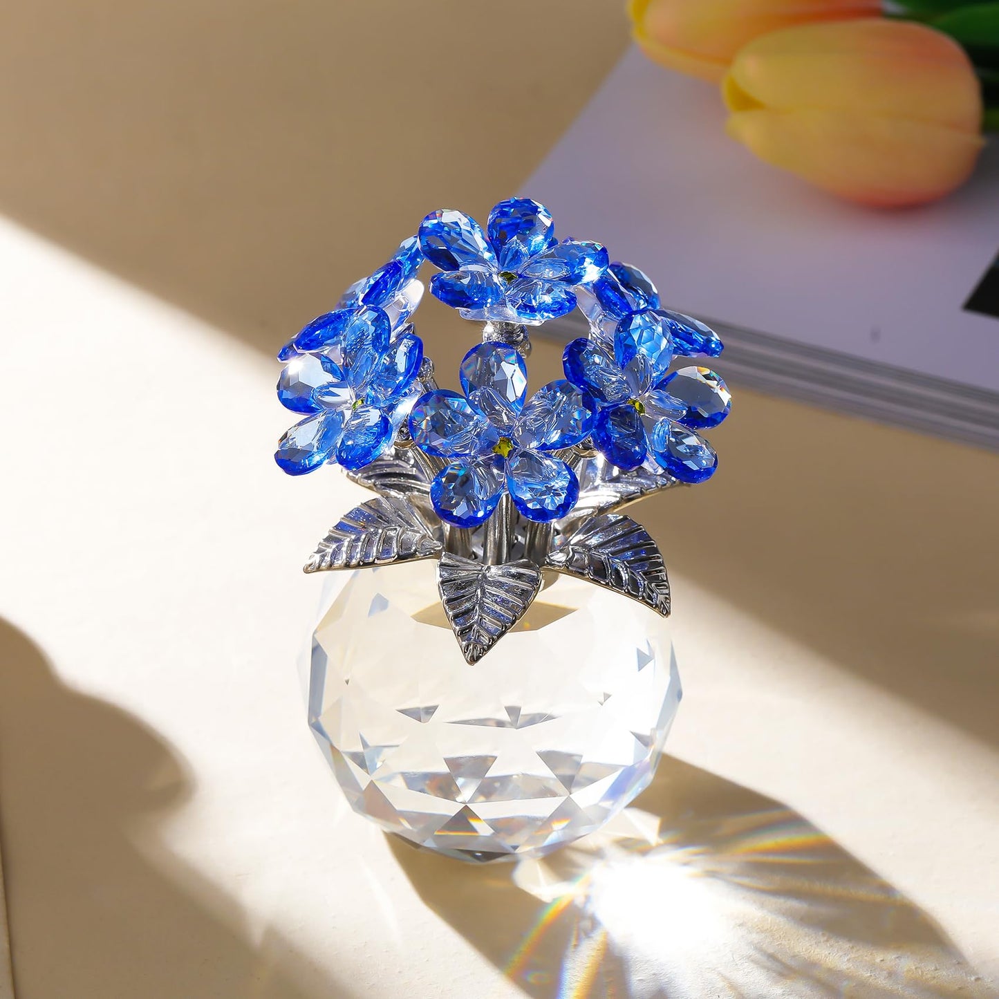 Arikyrist Crystal Forget-Me-Not Bouquet Figurines Gifts for Her Blue Flowers Decoration for Living Room Romantic Presents for Women Mom Friends Birthday Anniversary
