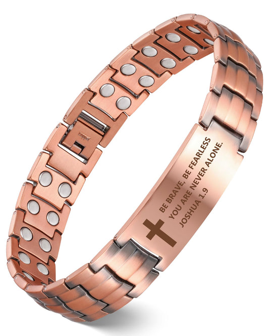 Feraco Copper Cross Bracelet for Men,Magnetic Therapy Cooper Bracelets with Magnets, Men's Christian Jewelry for Anniversary Father's Day