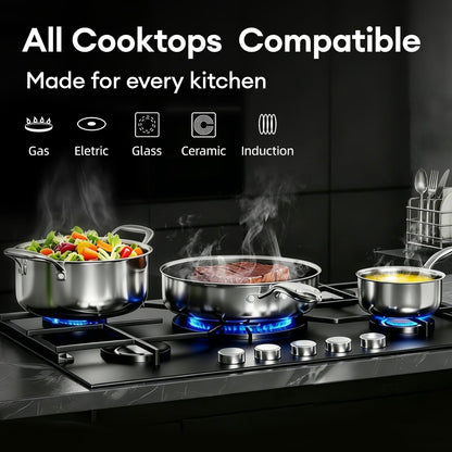 COOKER KING Stainless Steel Cookware Set, Pots and Pans Set Non Stick, Frying Pans, Saucepan, Saute Pan & Stock Pot, Non Toxic, Induction, Oven, Dishwasher Safe, PFOA Free