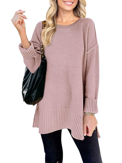 MEROKEETY Women's 2025 Fall Winter Oversized Pullover Sweater Casual Loose Crew Neck Long Sleeve Side Split Jumper Tops