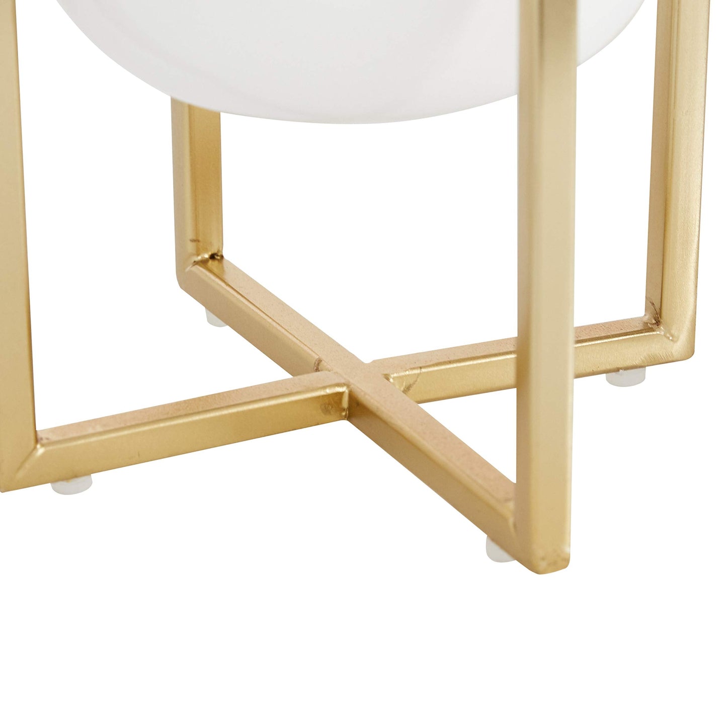 CosmoLiving by Cosmopolitan Metal Indoor Outdoor Planter Dome Small Planter Pot with Gold X-Shaped Stands, Set of 2 Planters 12", 10"H, White