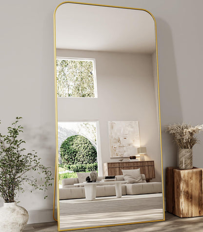 Koonmi Full Length Mirror, 80"x36" Mirror Full Length with Stand, Gold Domed Top Square-Edged Floor Mirror with Aluminum Alloy Frame for Bedroom Living Room