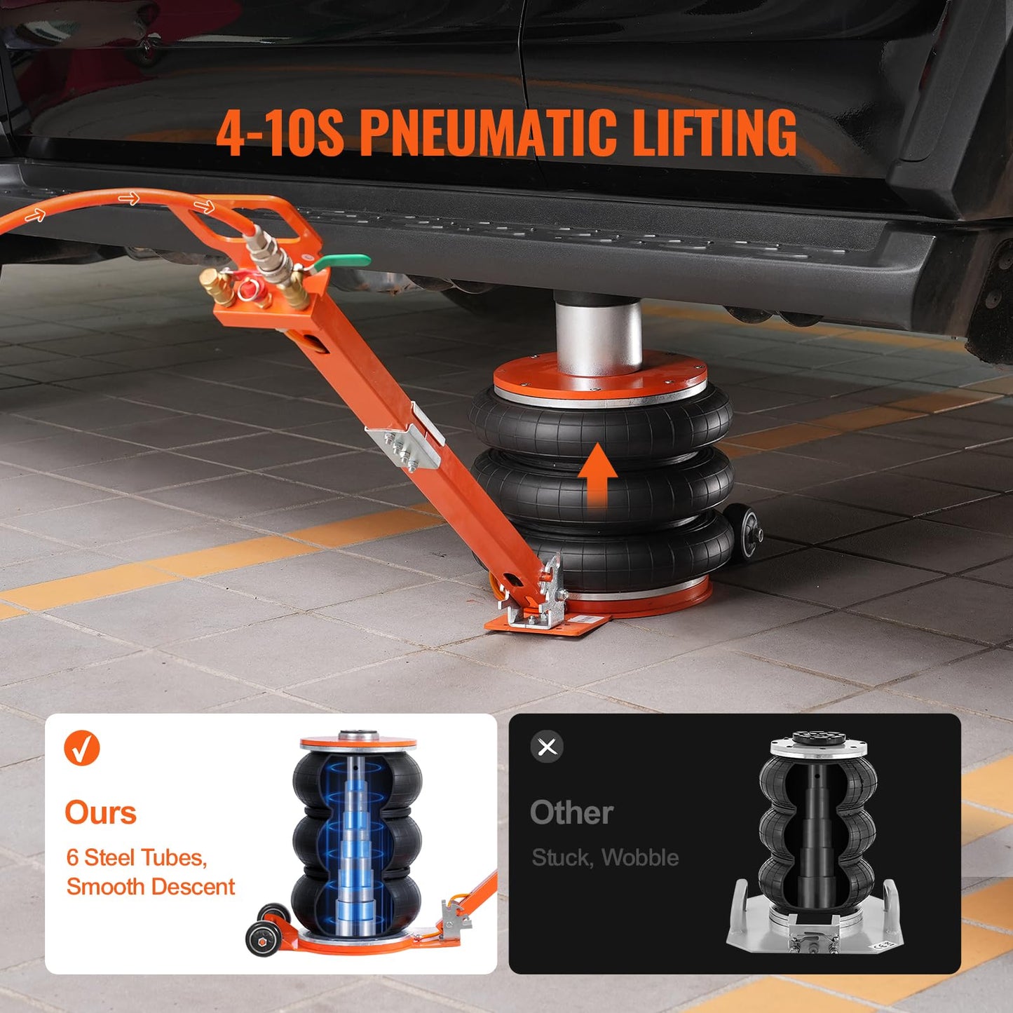 VEVOR Air Jack, 5 Ton/11000 lbs, 4-10 S Pneumatic Lifting Jack with Heightened Column & Adjustable Handle, Easy-to-Lift & Space-Saving Jack with Thick Rubber Pad, Fits for Sedan, SUV, Pickup Truck