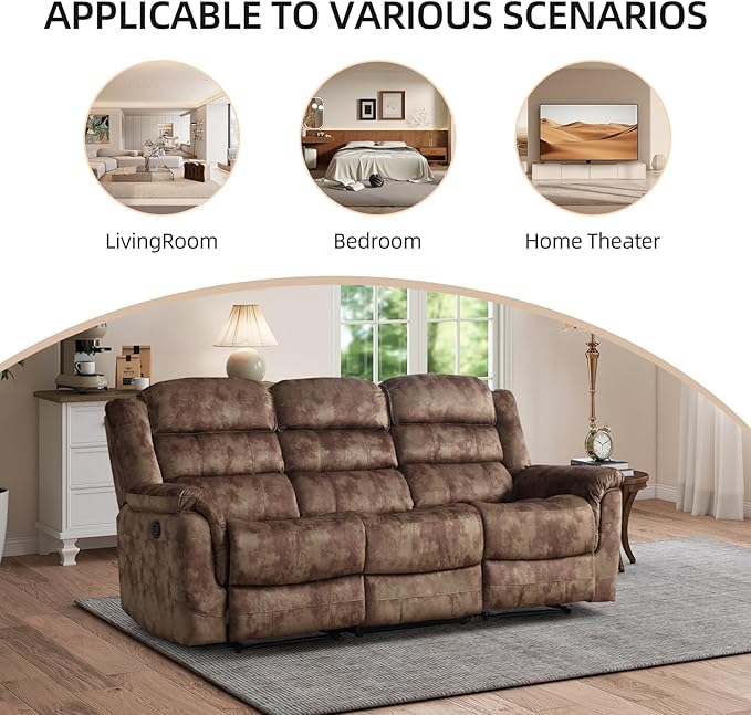 EBELLO 2 Pieces Reclining Couch Furniture Set, Soft Fabric Manual Recliner Sofa