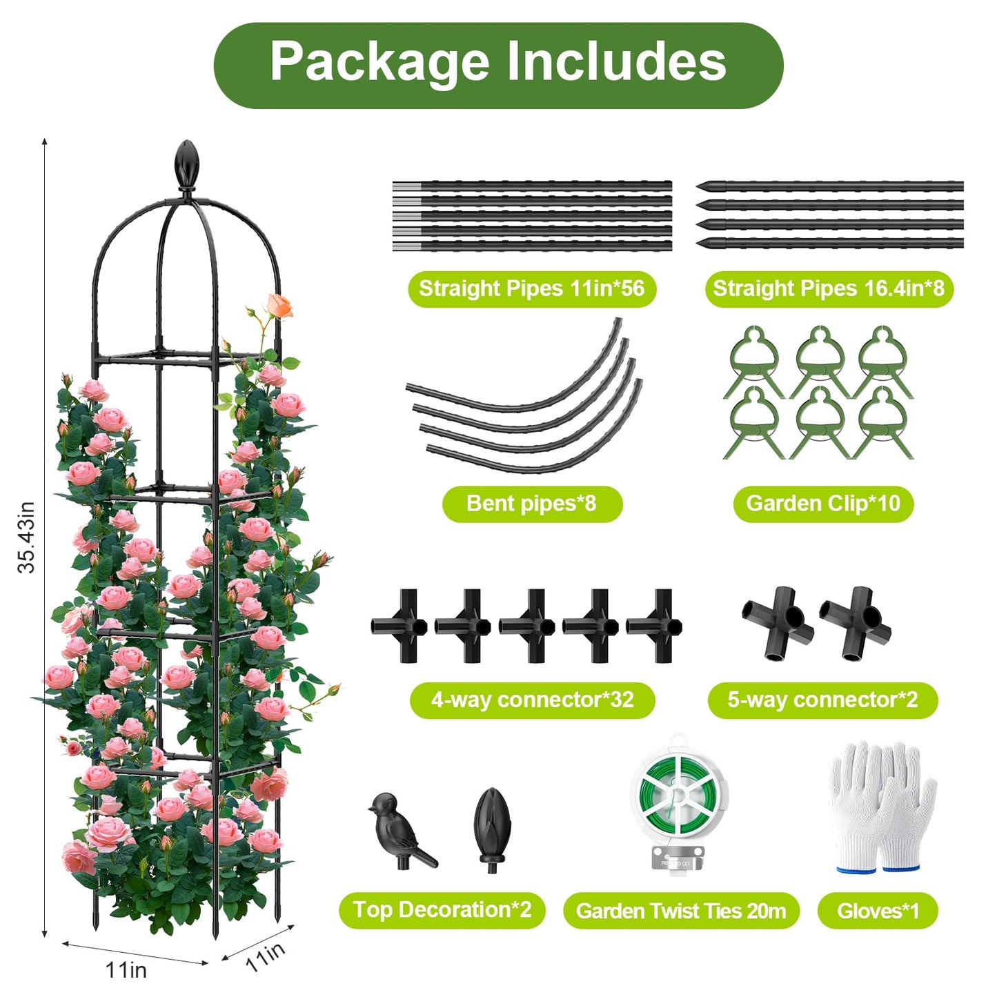 2 Pack Garden Obelisk Trellis, 70" Tall Plant Support for Climbing Vine, Metal Covered Plastic Coating Rustproof Heavy Duty Rose Trellis Indoor Outdoor(Black, 70 * 11.8 * 11.8IN（H*W*L）)