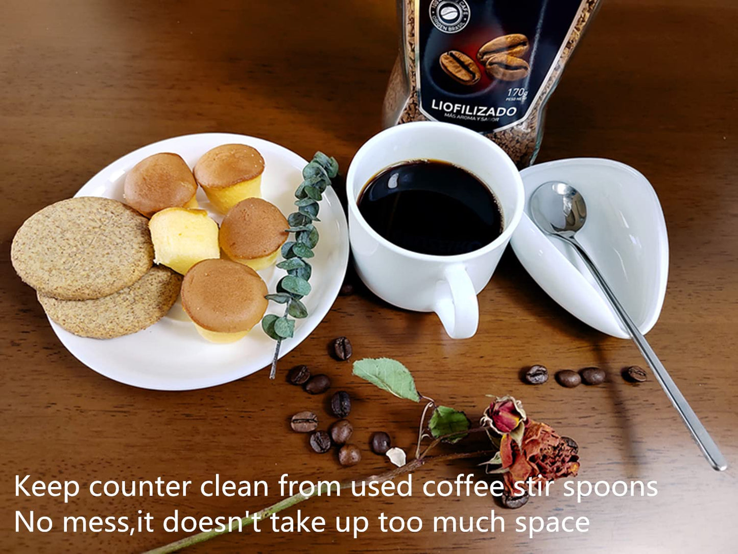 Mini Coffee Spoon Holder, Small Ceramic Spoon Rest for Coffee Stirrers, Teaspoon, Bar Spoon, Coffee Bar Accessories (Ture white+Sliver Spoon)